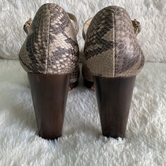 COLE HAAN Nike Air Snakeskin Leather Print Mary Jane Wooden Platform Heels - Picture 6 of 9